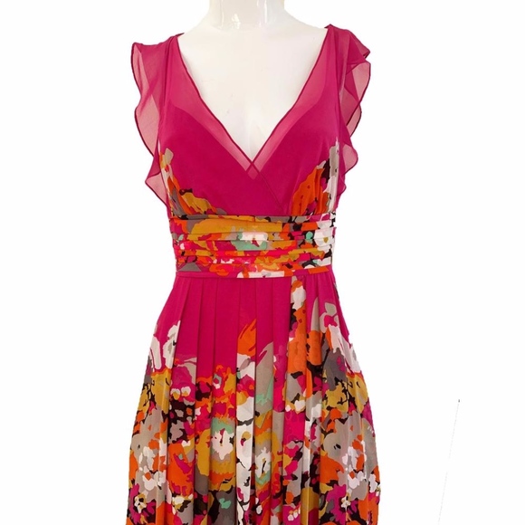 BCBGMAXAZRIA PRINTED SILK V-NECK MAXI DRESS - Picture 3 of 4